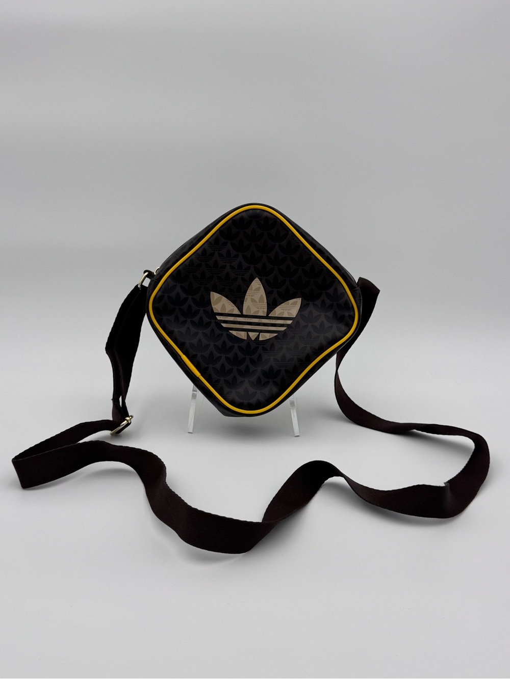 adidas Black Crossbody Bag with Yellow Trim and Trefoil